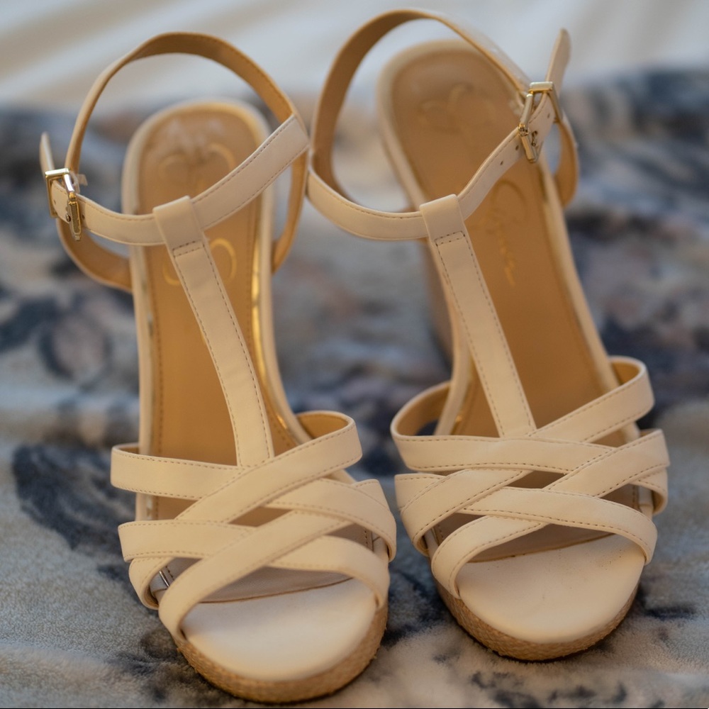 Jessica Simpson Strap Wedges Size 7 white